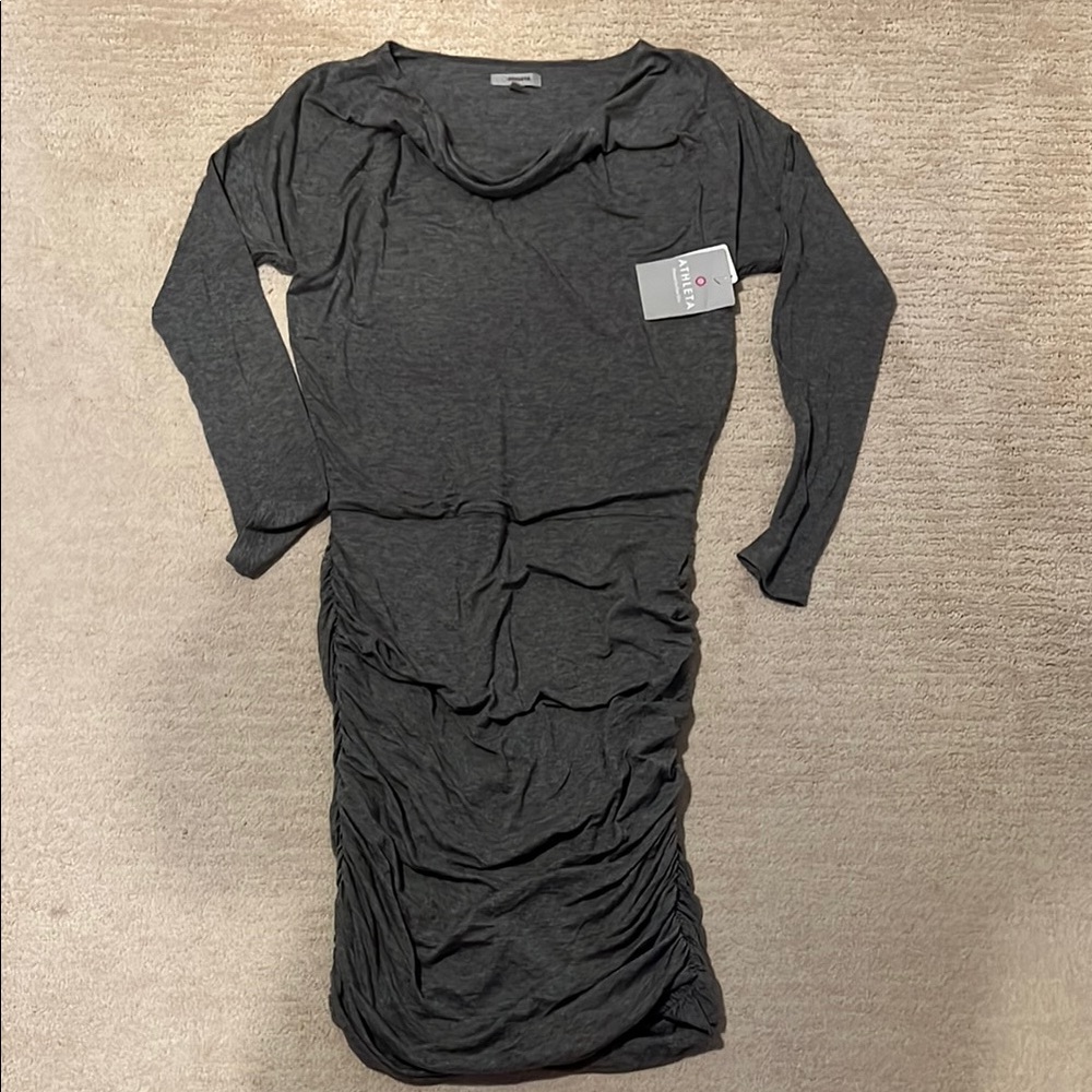 Athleta Gray Ruched Long Sleeve Sheath Dress